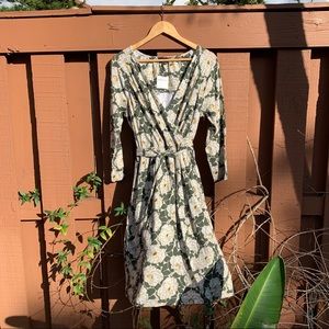 Lands’ End - Green Floral Long Sleeved Dress NWT